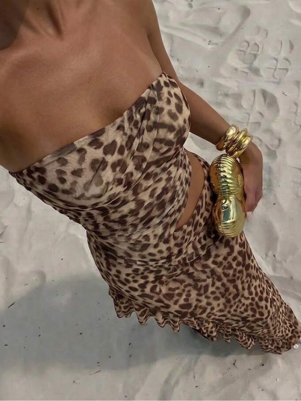 Leopard Print Backless Ruffle Maxi Dress - Picture 2 of 3